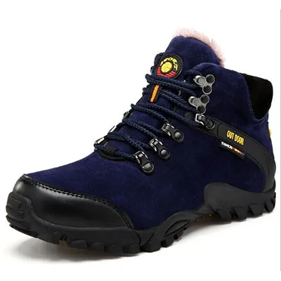 Мужские треккинговые ботинки Профессиональные Водонепроницаемые мужские зимние кроссовки для женщин для охоты с высоким берцем с плюшевой подкладкой походная Уличная обувь - Цвет: blue-plush lining