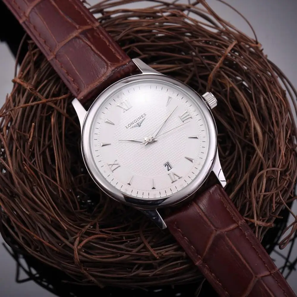

Longines- classic three-hand trend men's watch Roman scale rivet dial round quartz watch leather watch 12