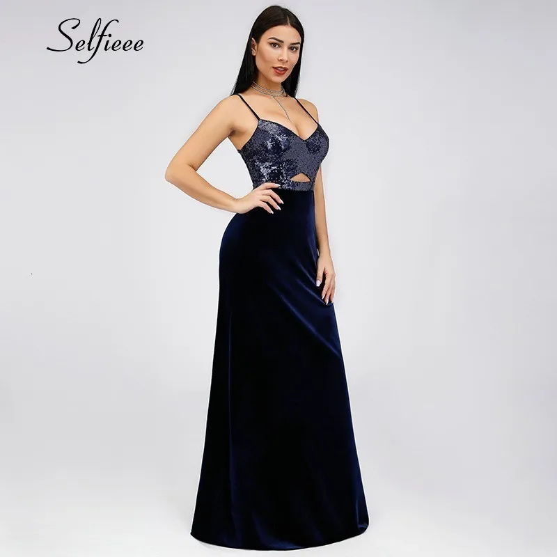 New Arrival Elegant Women Dress Long Sleeveless Sequined V-Neck Spaghetti Strap Elegant Maxi Summer Party Dress Robe Femme