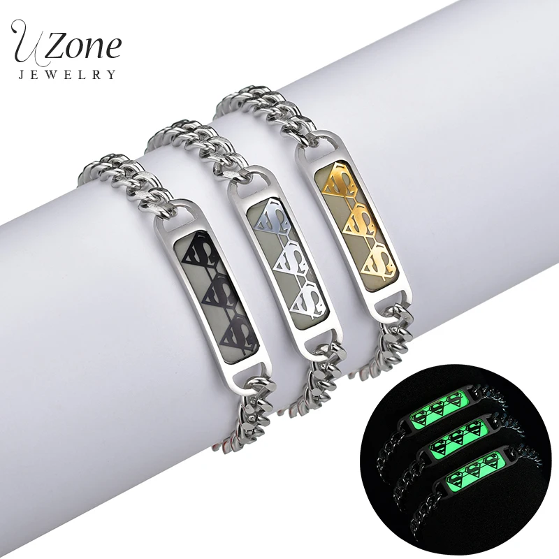 

UZone Adjustable Luminous Superhero Bracelet For Men Punk Stainless Steel Bracelets Glow In The Dark Male Birthday Gift Pulsera