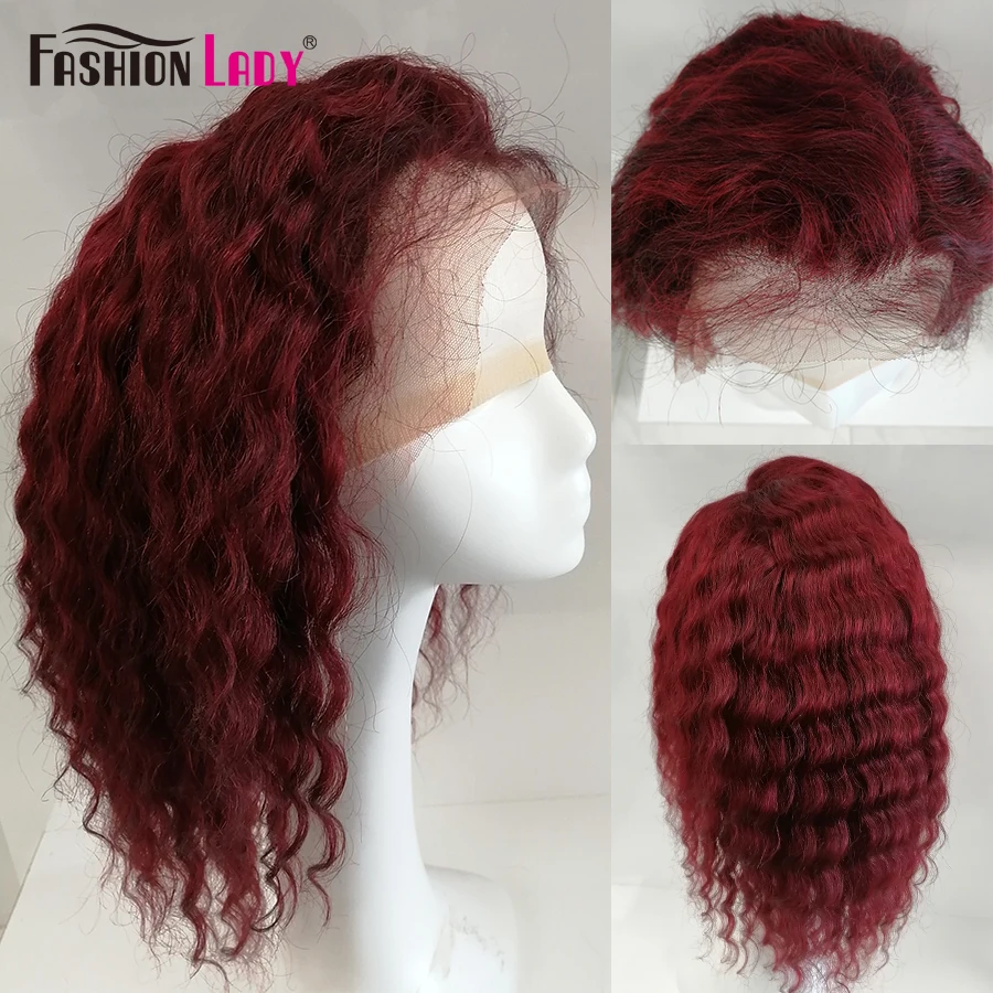 Us 61 78 42 Off Pre Colored Dark Red 99j Lace Front Human Hair Wigs Fashion Lady Deep Wave Short Bob Lace Front Wig Brazilian Colored Hair Wigs In