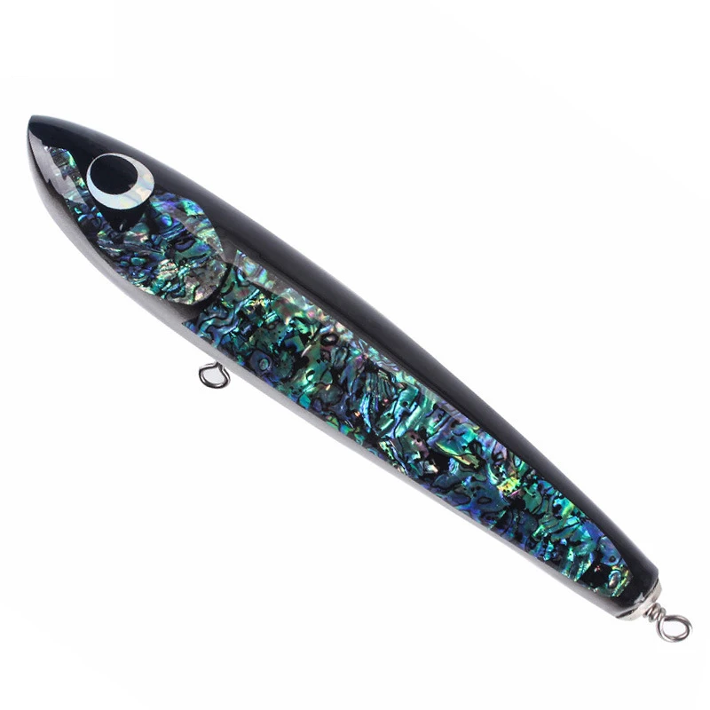 

Real Abalone Shell 120g Topwater Wooden Stickbait GT Surface Trolling Lure Deep Sea Pencil Boat Fishing Artificial Bait Angling