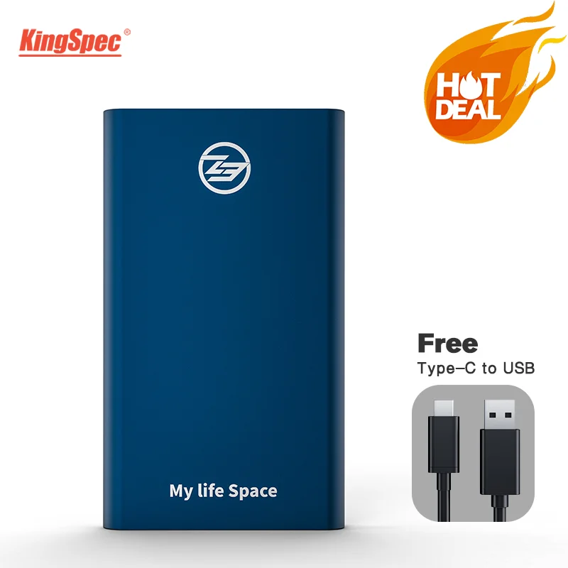 Внешний SSD накопитель KingSpec 512 ГБ синий Портативный на жестком диске 128 1 ТБ Type C USB3.1