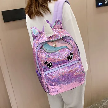

Sequins Unicorn Backpack Fashion Glitter School Book Bag Girls Cute Hologram Laser PU Leather