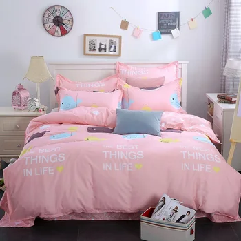

100% Cotton ultra soft Bedding set pastoral style pink flat linen+ bed cover +pillowcase twin full queen king size -jogo de cama
