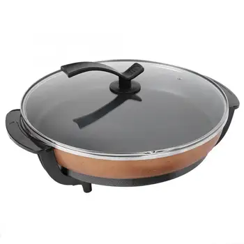 

Pizza Pan Electric Skillet Multifunctional Non-stick Frying Pizza Pan Electric Heating Skillet with Lid US Plug 110V 1500W