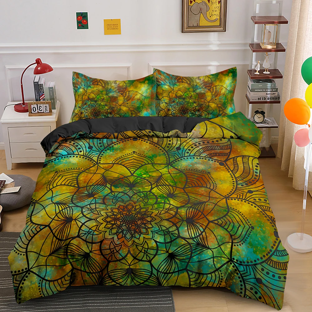 Boho Psychedelic Mandala Design Luxury King Bedding Set 2/3PCS With Pillowcase Duvet Cover Queen Comforter Sets Home Textile