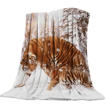 

Snow Forest Tiger Throw Blanket Sofa Bed Throw Blanket Kid Adult Warm Blanket for Beds Coral Fleece Fabric