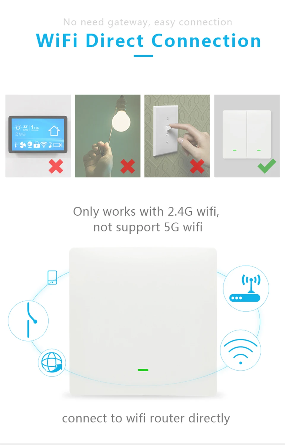 EJLINK Tuya Wifi Smart Switch Push Button Wall Light Switch 220V Smart Home Switch No Neutral Works With Alexa, Google Home (2)