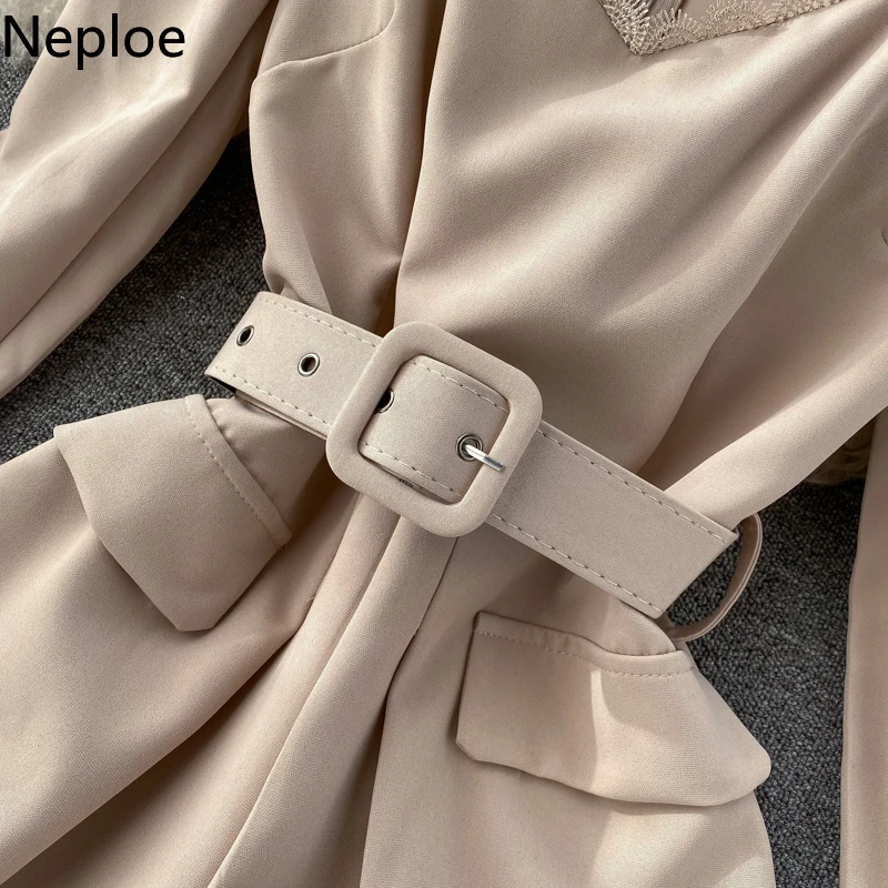 Элегантный винтажный комбинезон neploe с длинным рукавом однотонный тонкий поясом