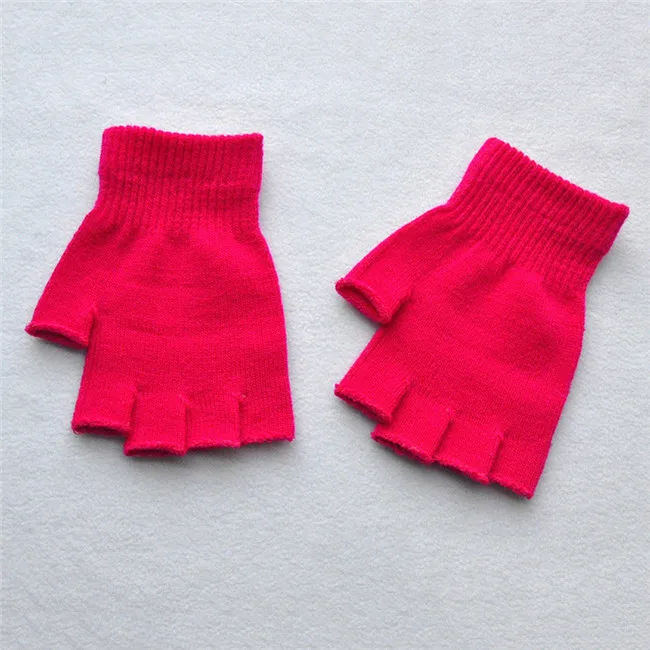 Новые детские зимние перчатки, теплые акриловые перчатки без пальцев - Цвет: rose Red