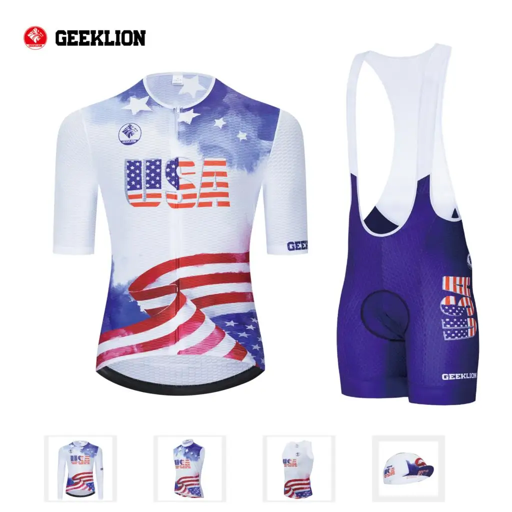 

martin fox 2020 USA Cycling Jersey Set New Cycling PRO Bib Short Bike Kits Summer Bike Maillot Team Training Windbreaker