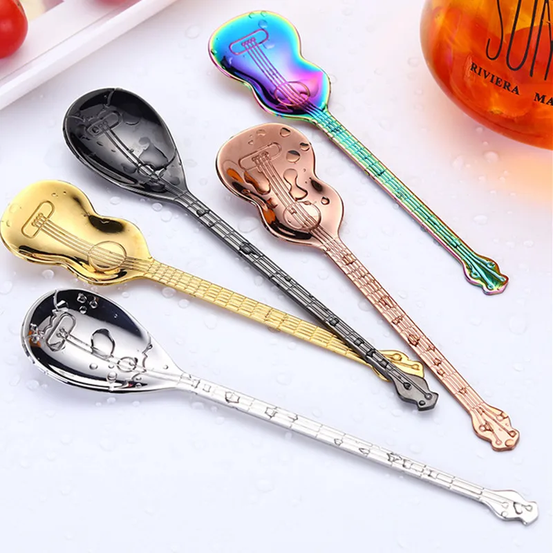 6 Pcs Coffee Teaspoons Guitar Spoon,Stainless Steel Colorful Dessert Spoon  Musical Demitasse Spoon Cute Kitchen Utensil For Tea - AliExpress