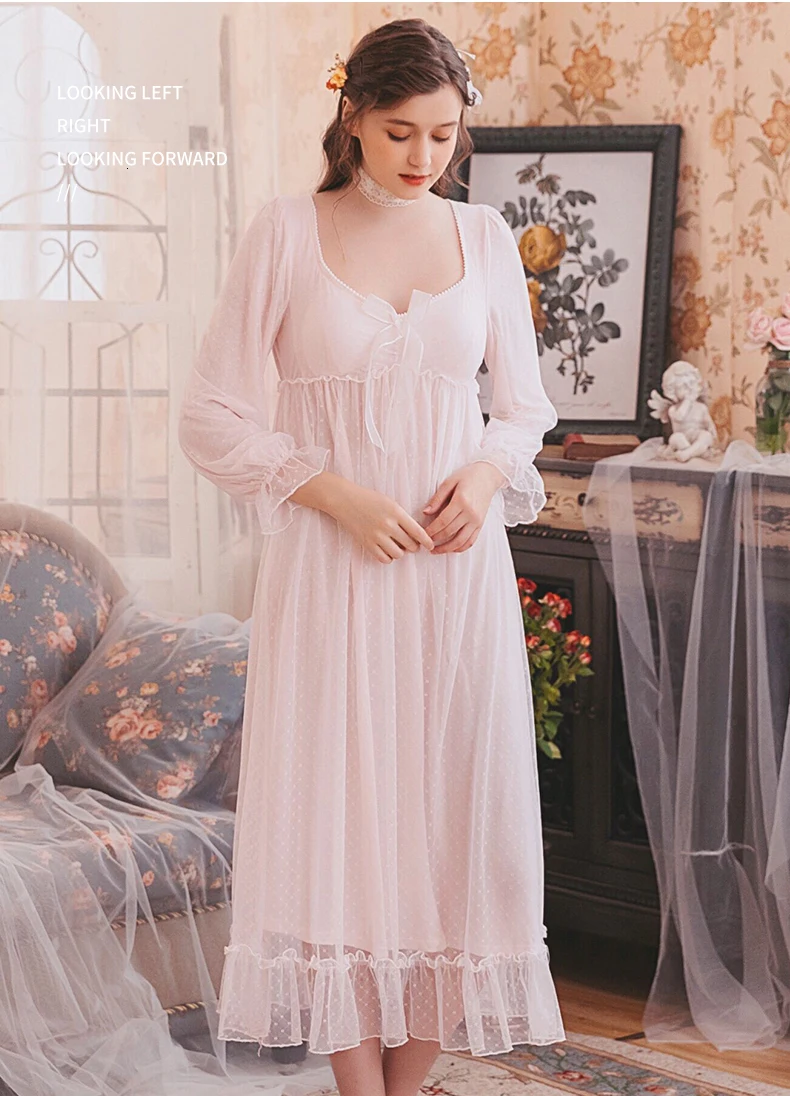 Романтическая Ночная сорочка Женская Осенняя кружевная длинная Пижама женские ночные рубашки с длинным рукавом Ночная сорочка