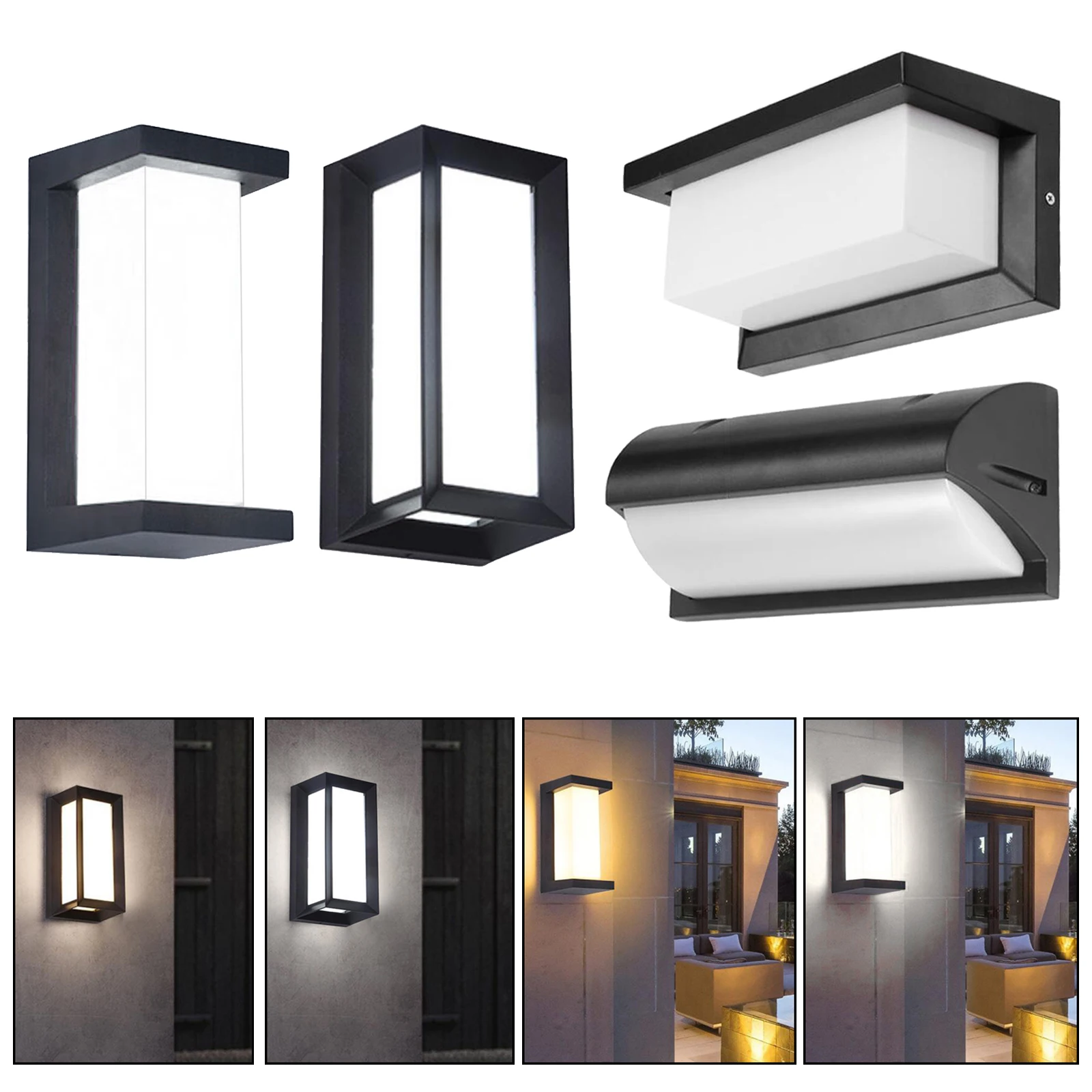 LED Rectangular Outdoor Wall Light Metal Lantern Garden Wall Lamp Waterproof