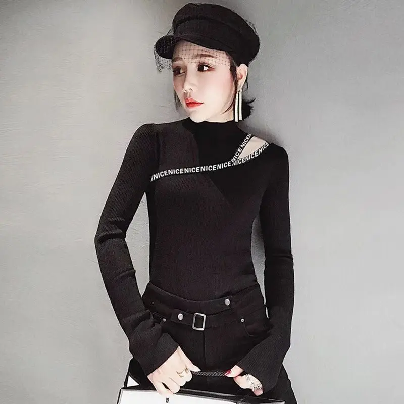 Autumn European Style Sweaters Slim Half-high Collar Long-sleeved knit Bottoming Jumper Pull Clothes - Цвет: B