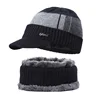 Men Warm fleece visor + Soft Scarf Two-Piece Set Winter Thicken Hat Male Windproof Knitting Caps Neck Warmer ► Photo 2/6