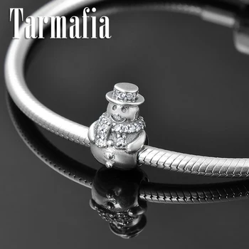

Winter DIY gift 925 Sterling Silver Clear Zircon Cute Snowman Beads Charm Fit Original Women Charm Bracelet DIY Jewelry making