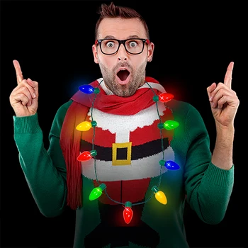 

1pcs LED Lights Necklace Christmas Ornaments Glowing Party Favors Ugly Xmas Sweater Accessories Christmas Decoration For Home