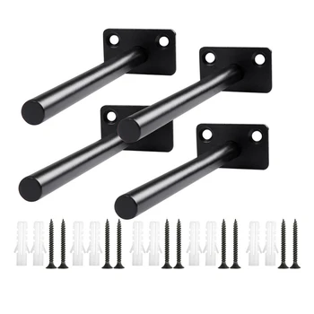 

4Pcs 8Inch Floating Shelf Brackets Invisible Solid Steel Blind Shelves Support Round Kit for Drywall Brick Wall