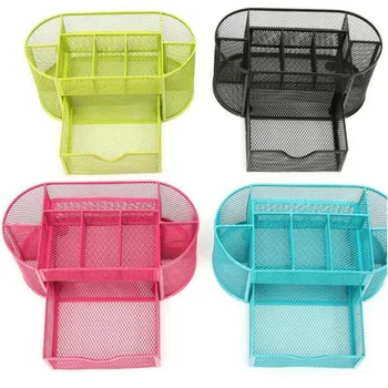

Office Organizer Storage 9 Cell Metal Desk Mesh Desktop Pencil Pen Sundries Badge Holder Box Stationery Office School Supplies