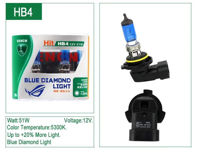 XENCN 12V H1 H3 H4 H7 H8 H9 H10 H11 H13 H15 H16 880 881 9005 9006 9012 5300K Blue Diamond, для использования в светильник автомобилей головной светильник галогенных ламп, 2 шт