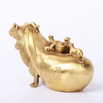 

Vintage Mouse Ornament Rat Pure Brass Lucky Miniature Fortune Office Gold Bag Mini Amber Figurine Pendant Home Decoration Gift