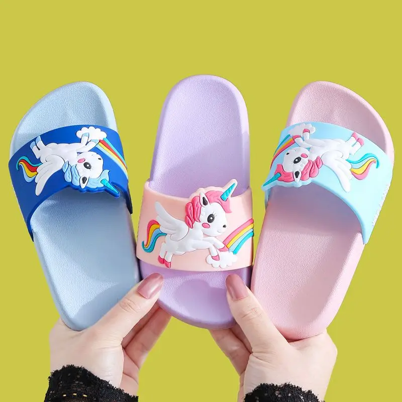 

New Summer Unicorn Children's Slippers For Boys Sandals Baby Girl Slippers PVC Soft Beach Shoes Kids Rainbow Casual Flip Flops