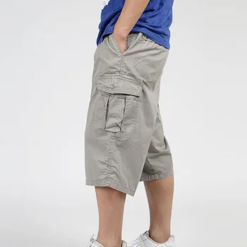 2025 Men Summer Multi-Pocket Baggy Cargo Cotton Calf Length Pants Casual Trouser Male Large Solid Color Shorts Plus Size Xl-6Xl 1