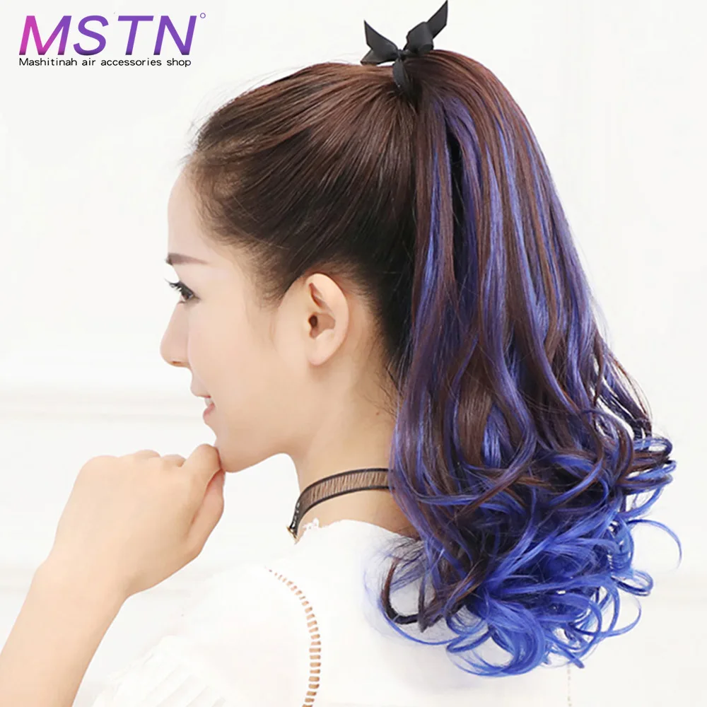 

MSTN Women's Long Curly Drawstring Ponytail Black Brown Synthetic Fake Hair Heat Resistant Hairpiece Clip In Pony Tail Extension