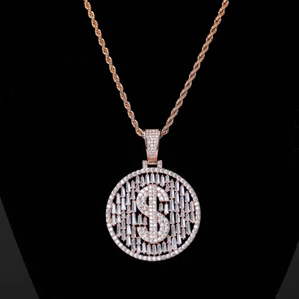 JINAO ледяной диск доллар ожерелье и кулон с 4 мм теннисная цепь AAA кубический циркон для мужчин и женщин хип хоп ювелирные изделия