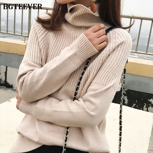 US $13.98 BGTEEVER Vintage Thicken Striped Women Sweaters Autumn Winter Turtleneck Pullovers Jumpers Female K