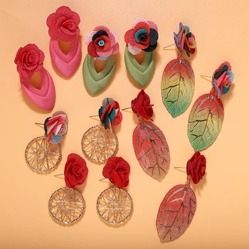 

Dvacaman Colorful Flower Earrings for Women Ethnic Metal Paint Leaf Resin Drop Earrings Geometric Jewelry Lady Gift Wholesale