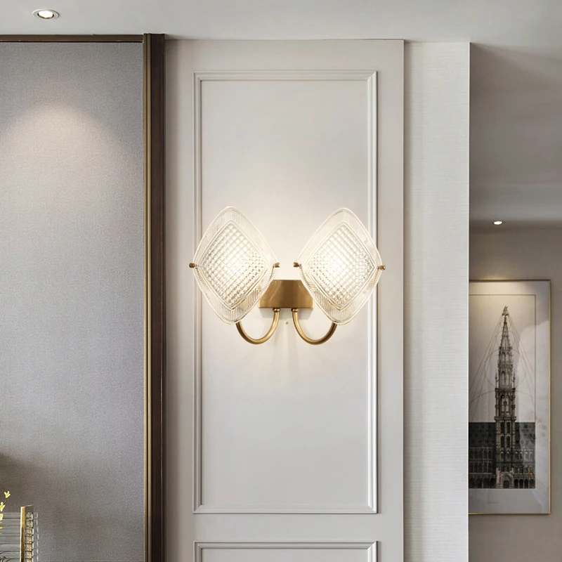 

Jmzm Modern Copper Wall Lamp Living room Bedroom Lamp High Light Transmission Glass Lampshade Aisle Corridor Decorative Lamp