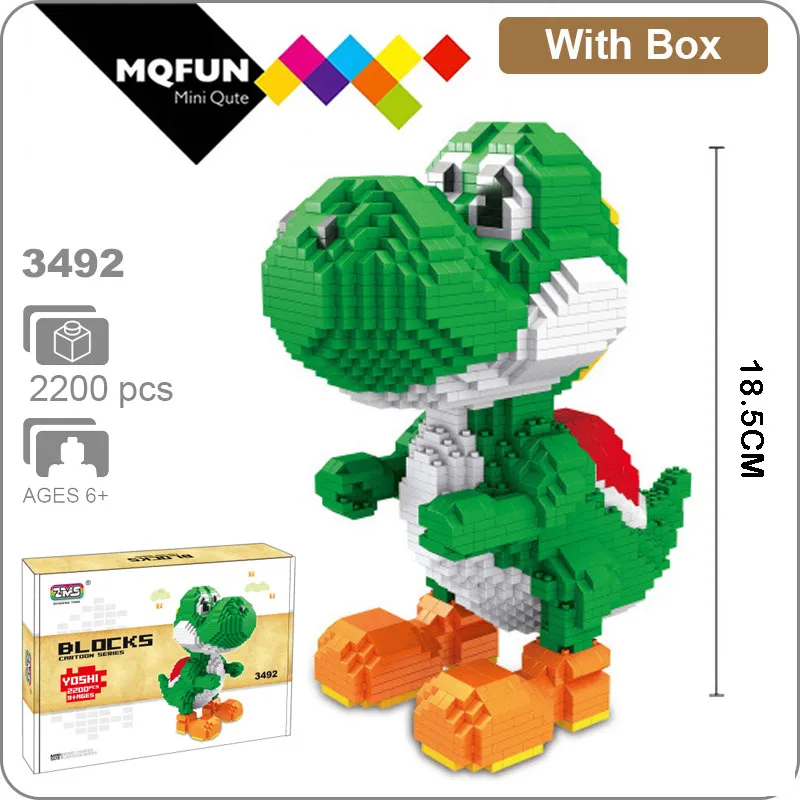 ZMS мультфильм Супер Марио игра Луиджи Йоши Bowser Fire Cat Mario 3D модель DIY Мини Строительные алмазные блоки кирпичи обучающая игрушка - Цвет: ZMS 3492 With Box