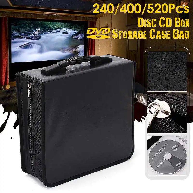 Портативный 240/400/520 диски CD DVD кошелек сумка для хранения чехол альбом Органайзер медиа-продукции черного цвета из искусственной кожи диски коробка для хранения