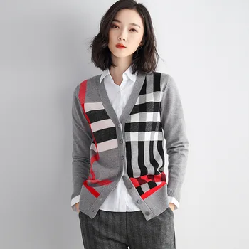 

Saythen 2020 New fashion autumn thin variety contrast color Korean style sweet and lovely style knitting cardigan sweater coat
