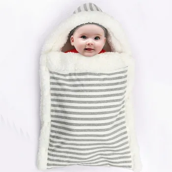 

Newborn Cashmere Blanket Envelope For Newborns Baby Winter Warm Sleeping Bag Footmuff Stroller Striped Blanket