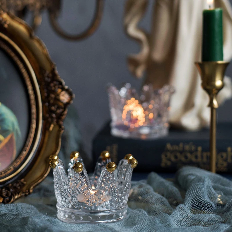 Elegant Clear Crown Glass Tealight Candle Holder European Home Tabletop Decor Crystal Accents Candle Holder Wedding Party Decor Elegant Clear Crown Glass Tealight Candle Holder European Home Tabletop Decor Crystal Accents Candle Holder Wedding Party Decor