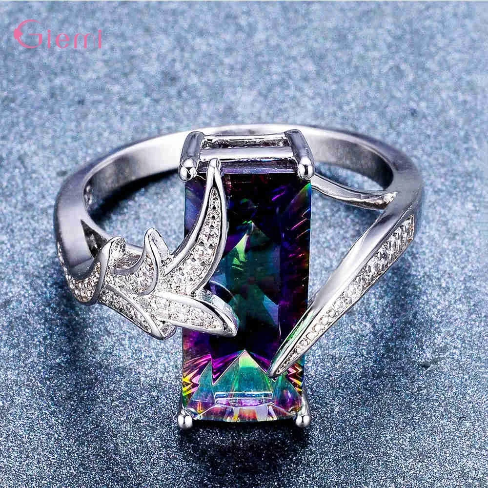 Новое поступление, 925 пробы, серебряные коктейльные кольца для женщин, девушек, для вечеринки, дня рождения, модный стиль, дизайн в виде листьев, австрийский кристалл