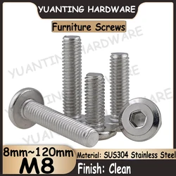 1-5Pcs M8x8mm~120mm Furniture Screw SUS304 Stainless Steel Round Head with Chamfer  Hexagon Socket Allen Key Screws for Wood