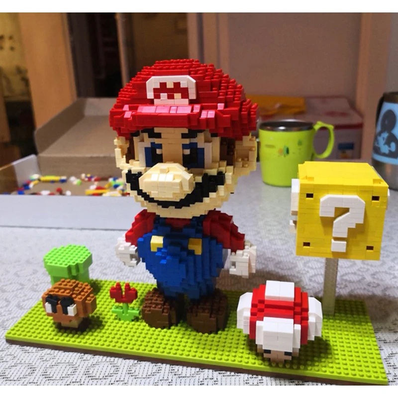 ZMS Игра Супер Марио Луиджи Йоши Боузер огонь Tanooki Марио 3D модель мини здание алмаз маленькие блоки игрушка цветок монета без коробки