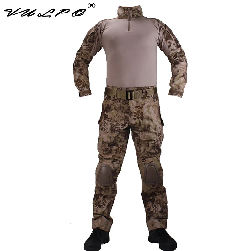 

VULPO Camouflage BDU Highlander Combat Uniforms Shirt/Broek & Elbow/Knee Pads Militaire Game Cosplay Uniform Ghilliekostuum