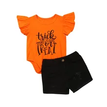 Одежда для новорожденных девочек; топы с рукавами-крылышками; комбинезон; джинсовые шорты; штаны; наряды