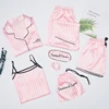 Pink Women's 7 Pieces Pajamas Sets Faux Silk Striped Pyjama Women Sleepwear Sets Spring Summer Autumn Homewear 2022 ► Photo 2/6