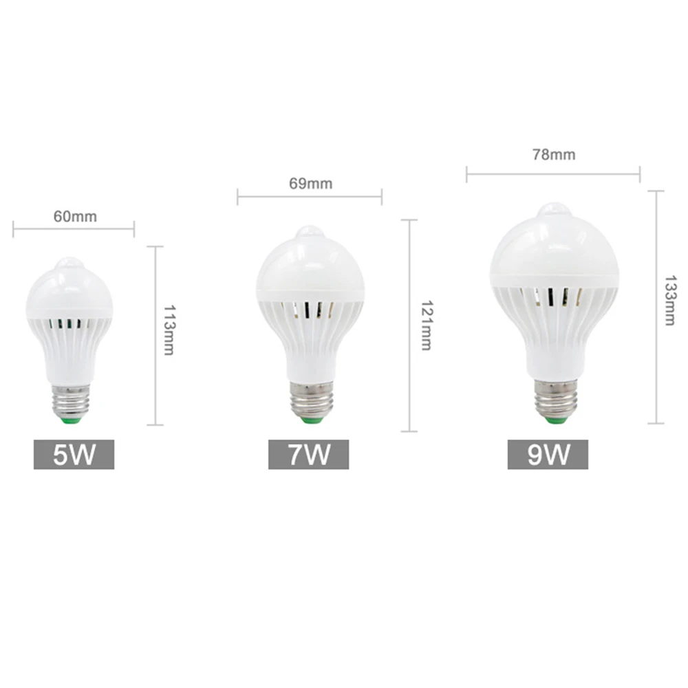 1Pcs LED PIR Motion Sensor Night Light E27 5W 7W 9W Automatic ON/OFF LED Bulb Light Sensitive Human Body Movement Detector Light