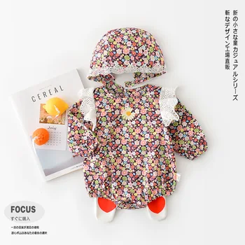 

Kids Bodysuits 2020 Autumn New Baby Girl Floral Romper Cute Long Sleeve Children's Clothes Bodysuit with Hat