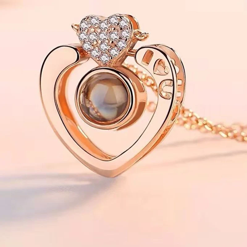 Rose Gold 100 Languages I Love You Projection Pendant Necklace For Women Jewelry Memory Wedding Valentine's Day | Украшения и
