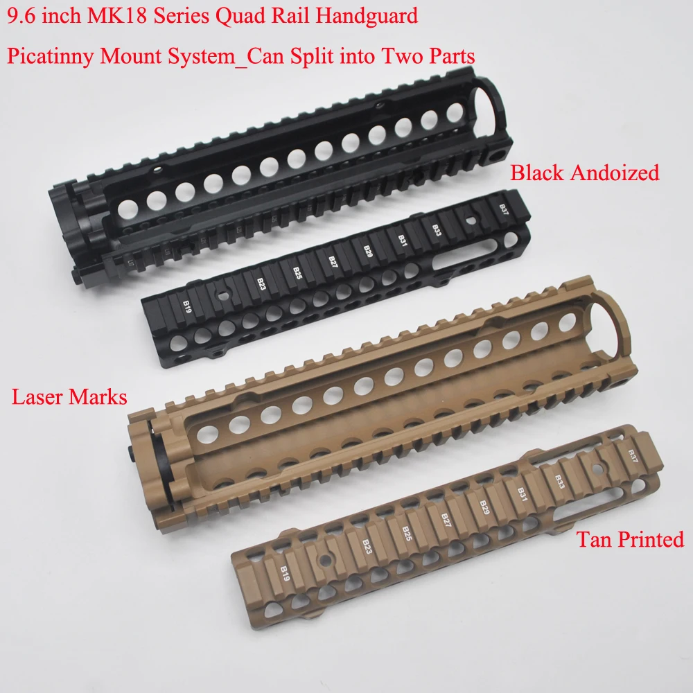 TriRock New 9.6 inch Quad Rail Handguard Fit .223/5.56 MK18 Series Picatinny Mount System Can Split_Black/Tan Color