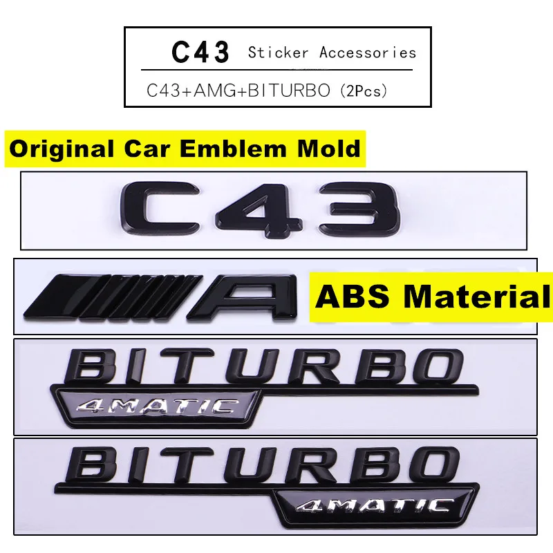 

Car Body Sticker Letters Emblem For Mercedes Benz W205 C43+AMG+BITURBO 4matic+ Car Trunk Letters Badge 3D Chrome Stickers Emblem